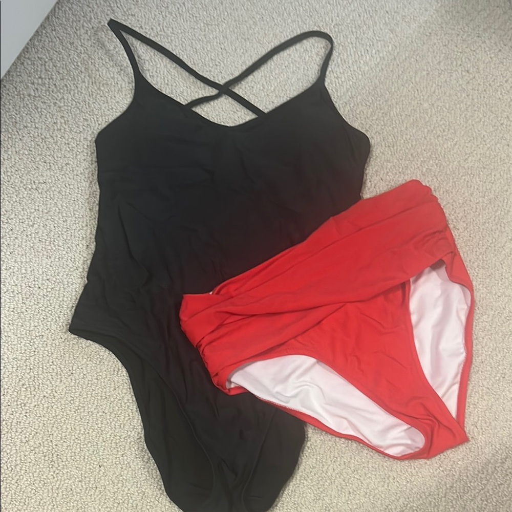 Black Swim One Piece and Red Bottom
